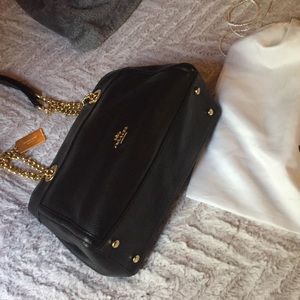 COACH pebble black leather carryall, gold turnlock